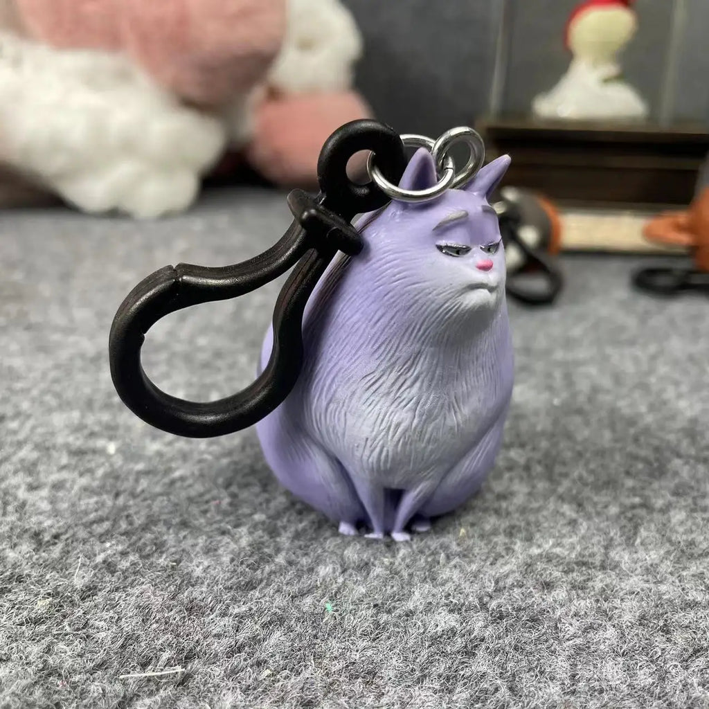 Cute purple cat cartoon keychain figurine for bags, ideal as a fun pet-themed gift or collectible toy.
