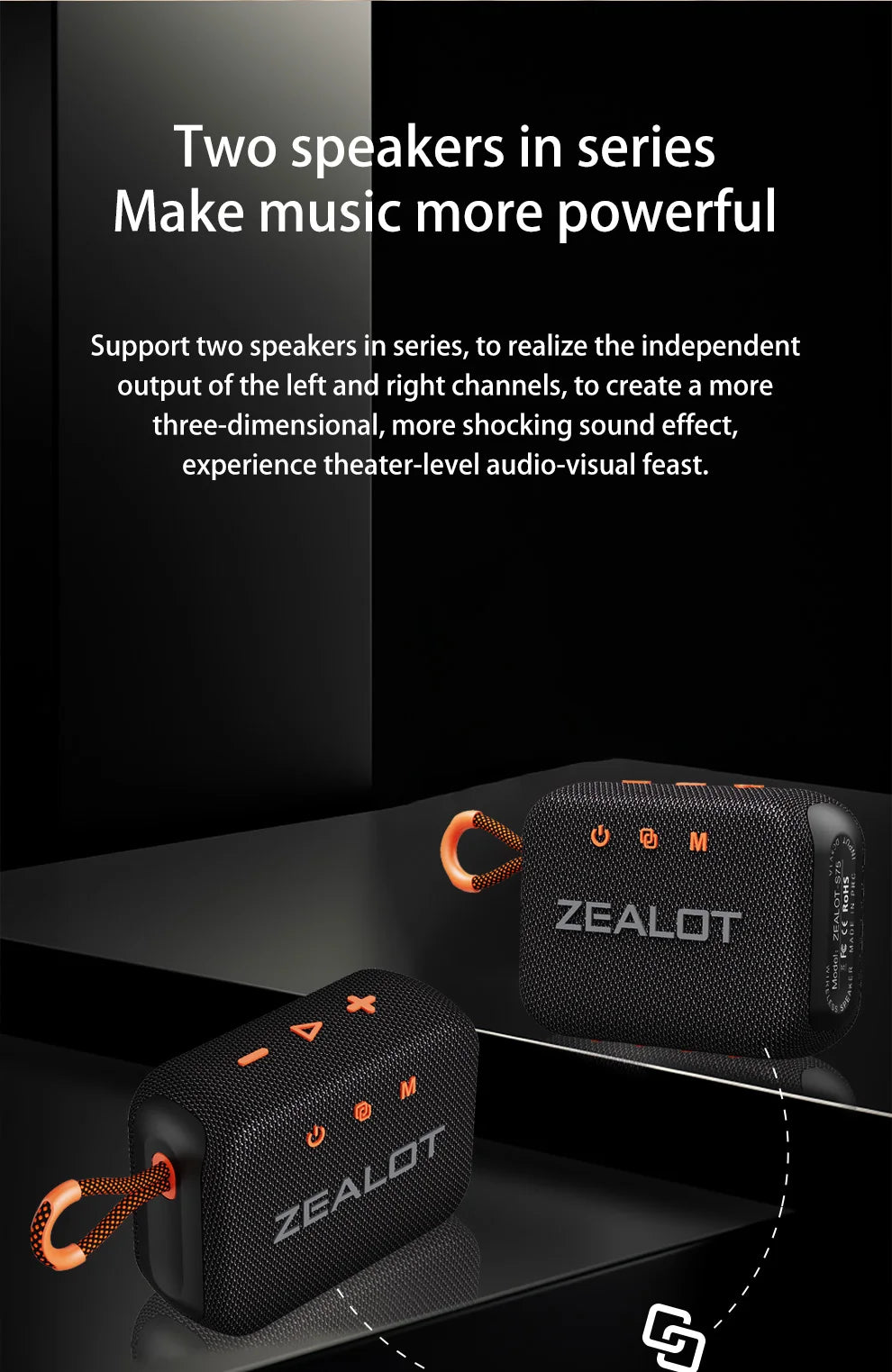ZEALOT-S75 10W Portable Subwoofer Wireless Shower Speaker, Hifi Sound Quality, Dual Pairing, 3000mAh Battery, 16 Hours Playtime