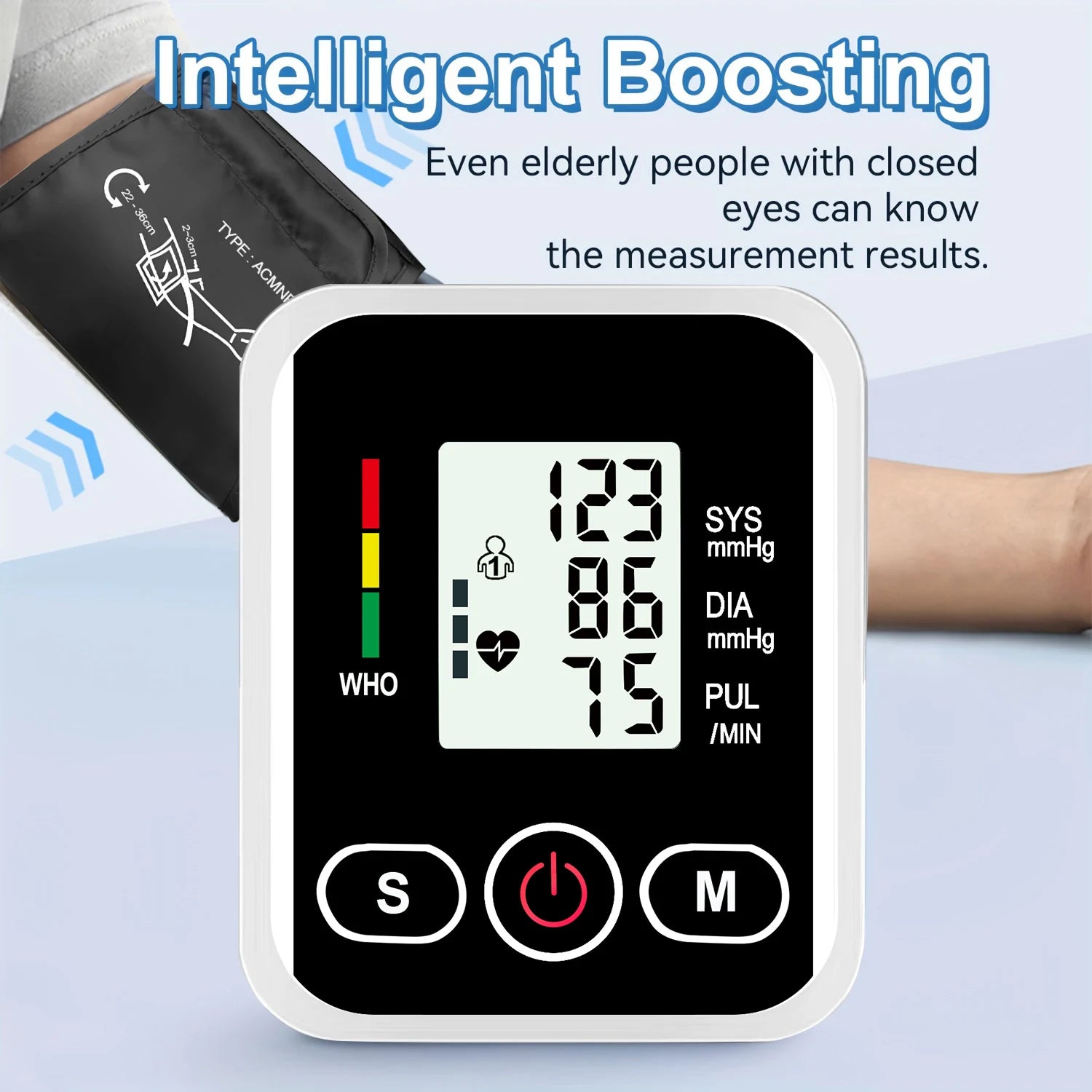 Upper Arm Blood Pressure Monitor Heart Rate Health Blood Pressure Detector Arm Cuff Digital BP Meter Pluse Automatic Tensiometer