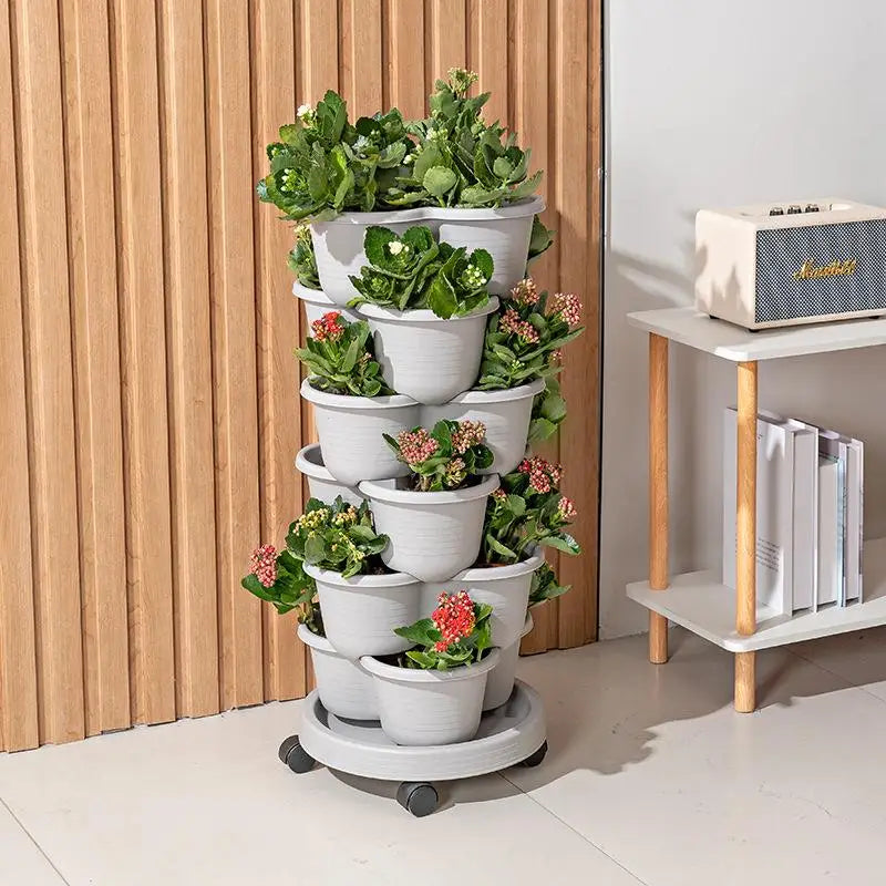 New Vertical Tower Stackable Flower Pot Plastic Multi-layer Garden Planter Tower For Strawberry Vegetable Frame Grow