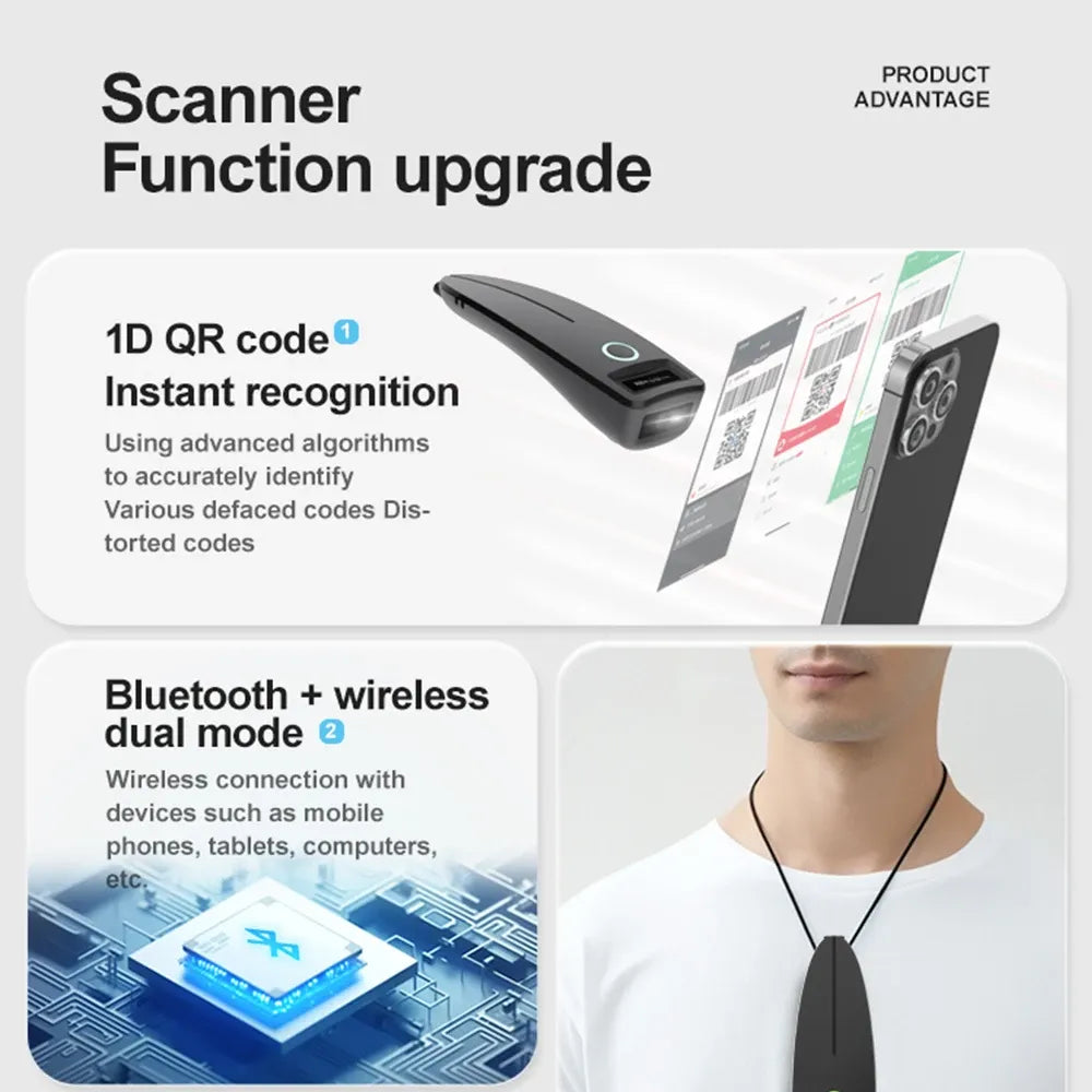 2D Barcode Scanner W7 Mini Wireless Bluetooth Handheld Portable 1D 2D QR Code Data Matrix PDF417 Reader With Storage Function