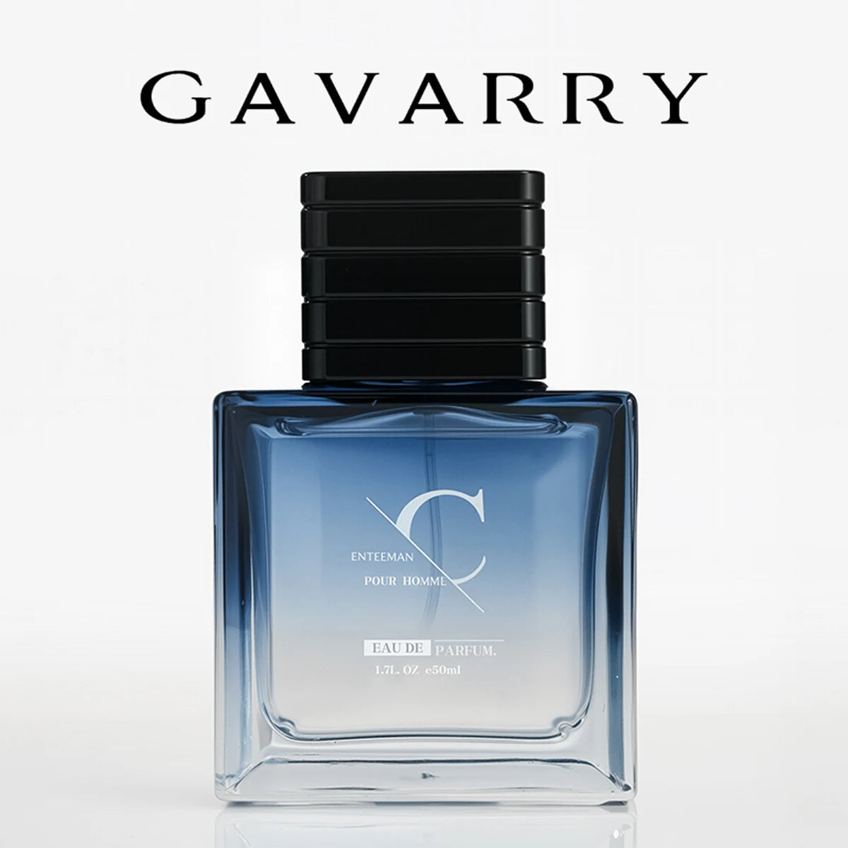 Gavarry Enteeman Intense Pour Homme woody aromatic EDP for men in a square blue glass bottle with black cap.