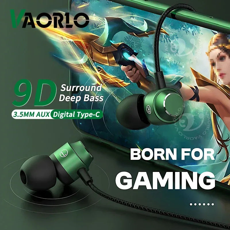 Metal Magnetic Gaming Earbuds 90° L Elbow Digital Type-C/3.5MM AUX 9D Surround HIFI Heavy Bass Music Headset For Samsung Android Tidesmit