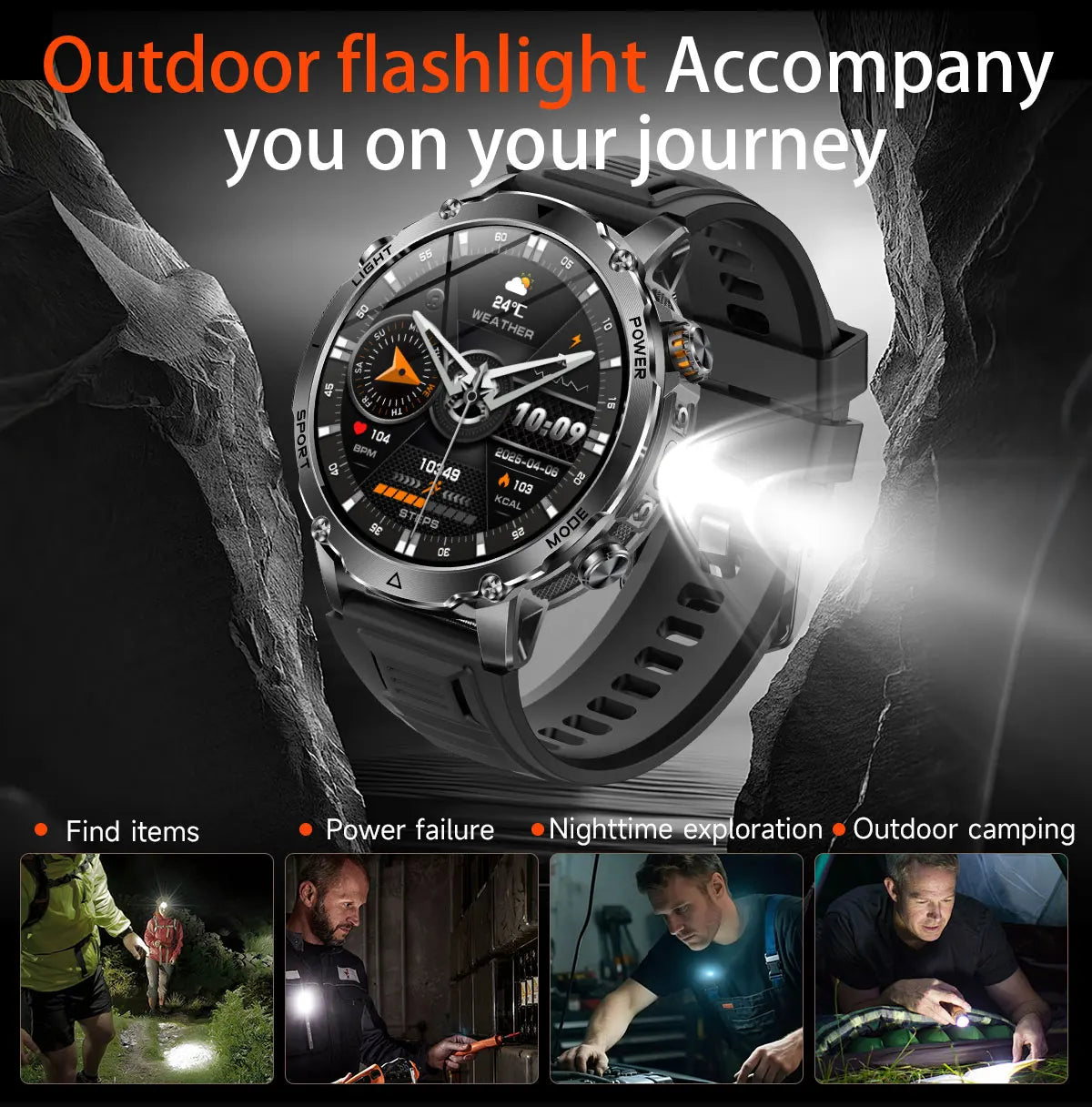 New Military ULtra 1400mAh Huge Battery SmartWatch Two Flashlight 10ATMan Waterproof HD Call 1.73“ 100+Sports Smart watch Man