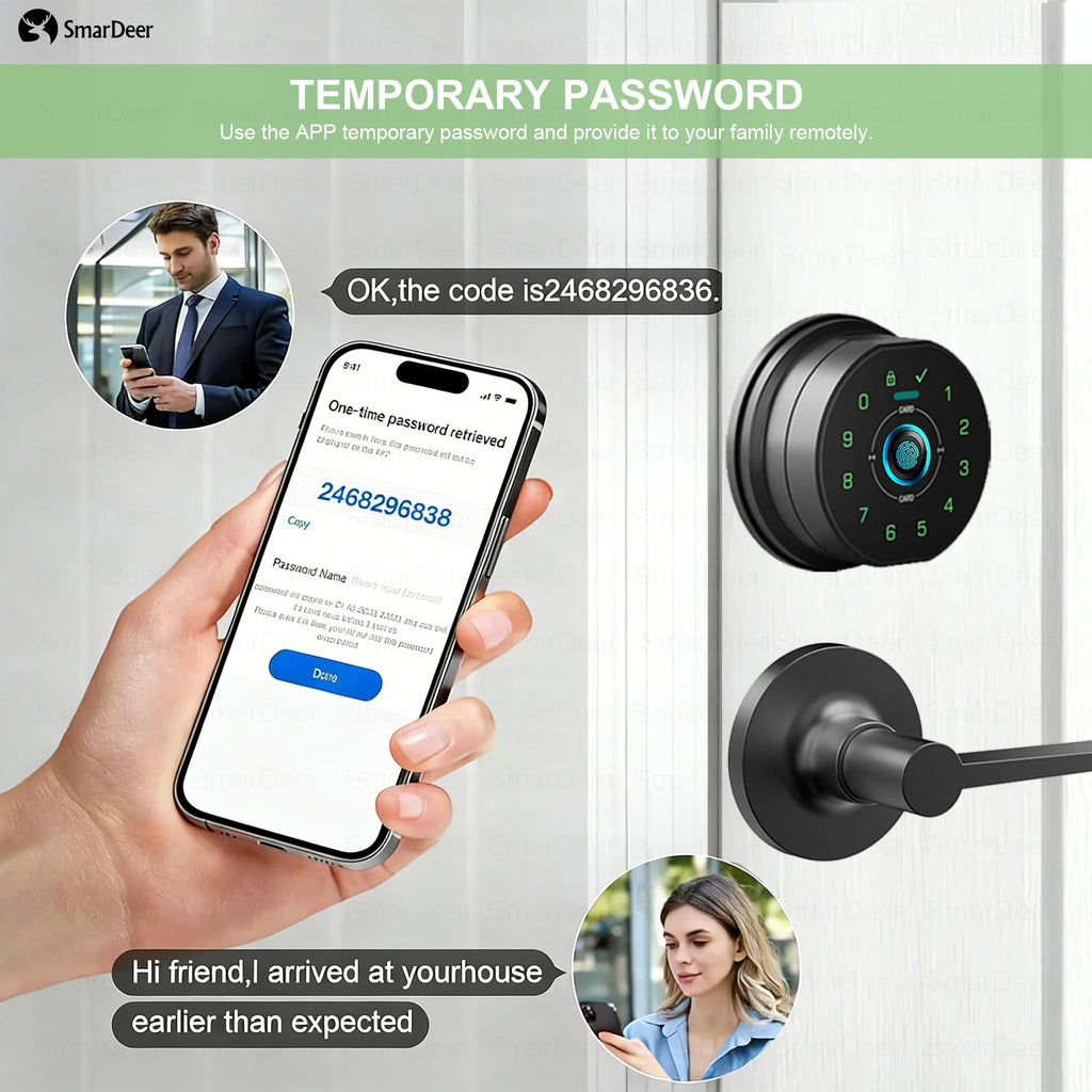 SmarDeer Fingerprint Door Lock, Electronic Keyless Entry Door Knob Lock with Handle, Remote Passcode Generation for Tuya Smart