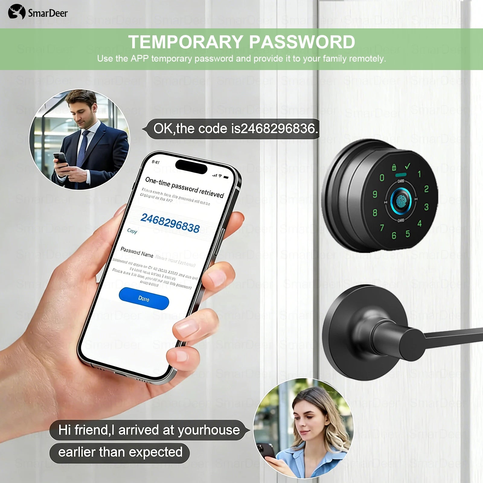 SmarDeer Fingerprint Door Lock, Electronic Keyless Entry Door Knob Lock with Handle, Remote Passcode Generation for Tuya Smart