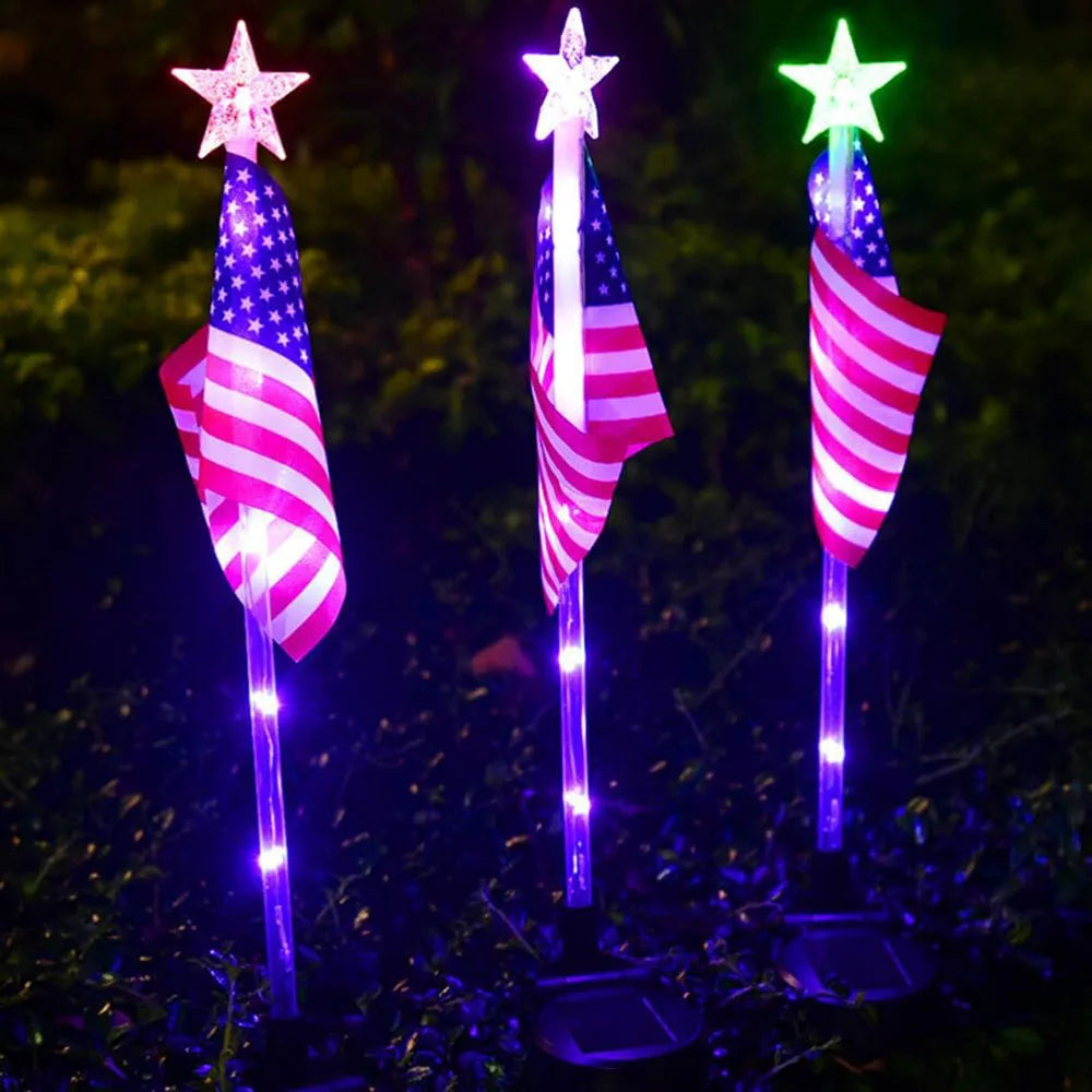 4Pcs LED American Flag Solar Lights Outdoor, 4th Of July Decoration Flag Lights with 2 Modes, Waterproof Summer Decora Garden Light, LED Solar Flag Patriotic Lights for Yard, Garden, Pathway, Independence Day, Memorial Day