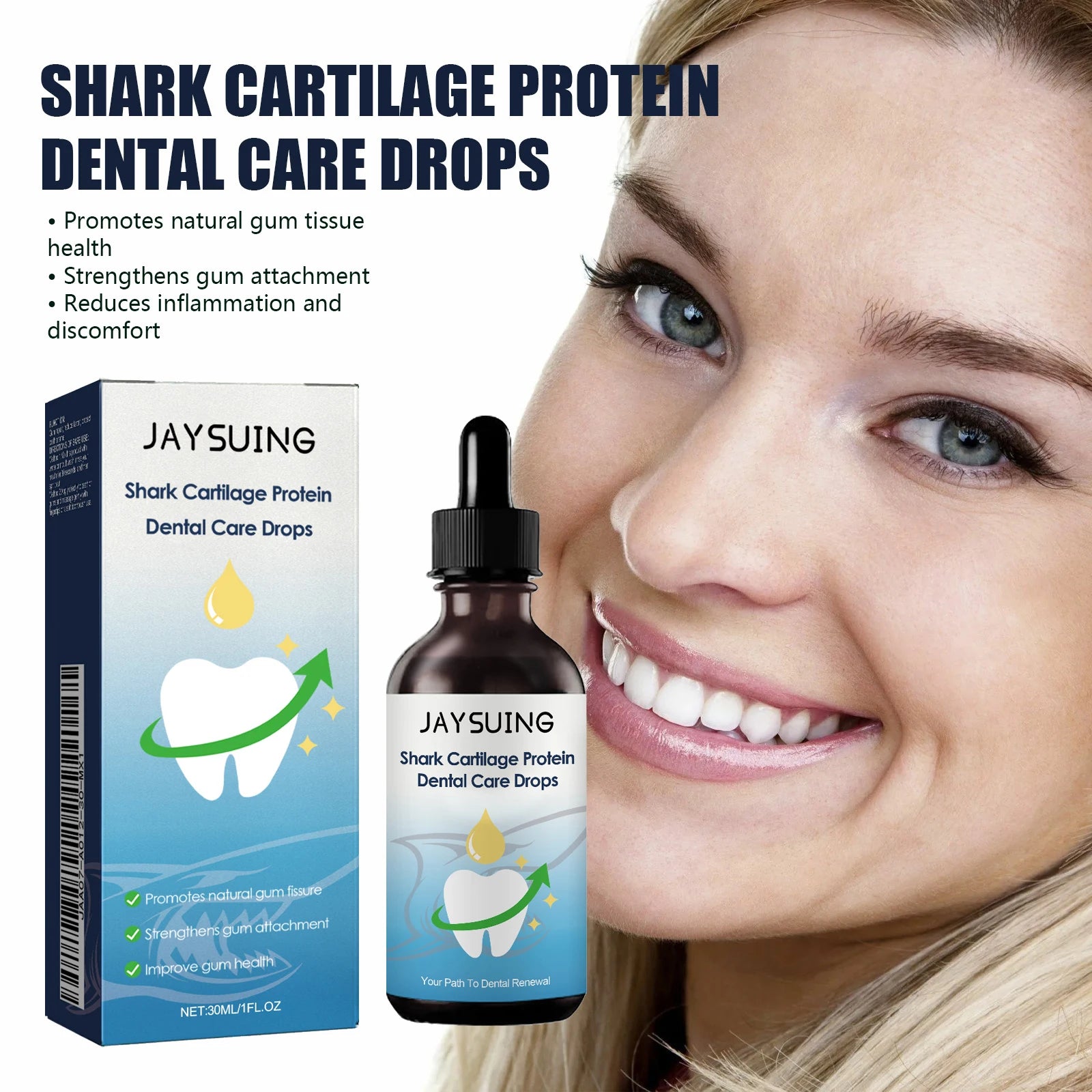 Tidesmit Dental Care Drops serum for gum pain relief, tooth stain removal, and professional teeth whitening.