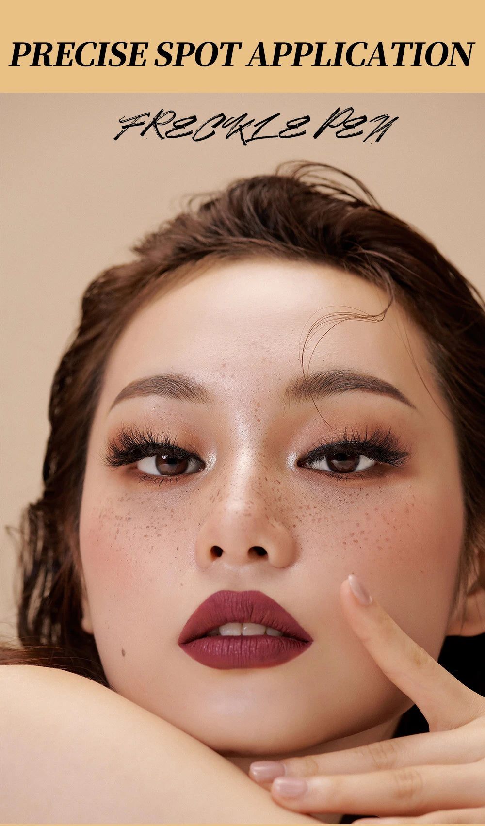 Tidesmit 2-in-1 waterproof freckle stamp pen in natural brown shade for realistic faux freckles face makeup swatch