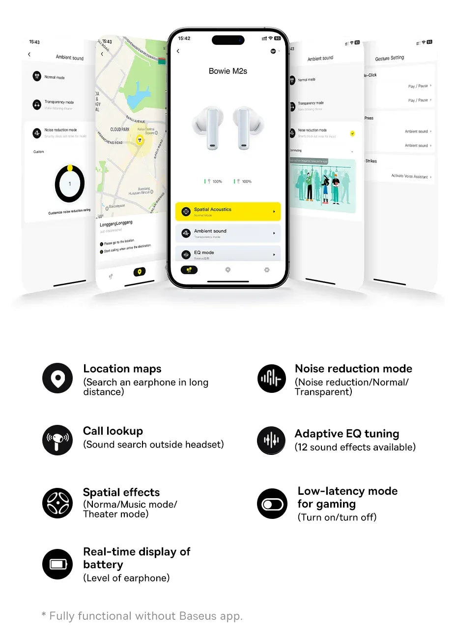 Baseus Bowie M2s ANC Earphone Bluetooth 5.3 Hybrid -48dB Noise Cancellation Wireless Headphone Support 3D Spatial Audio Earbuds Tidesmit