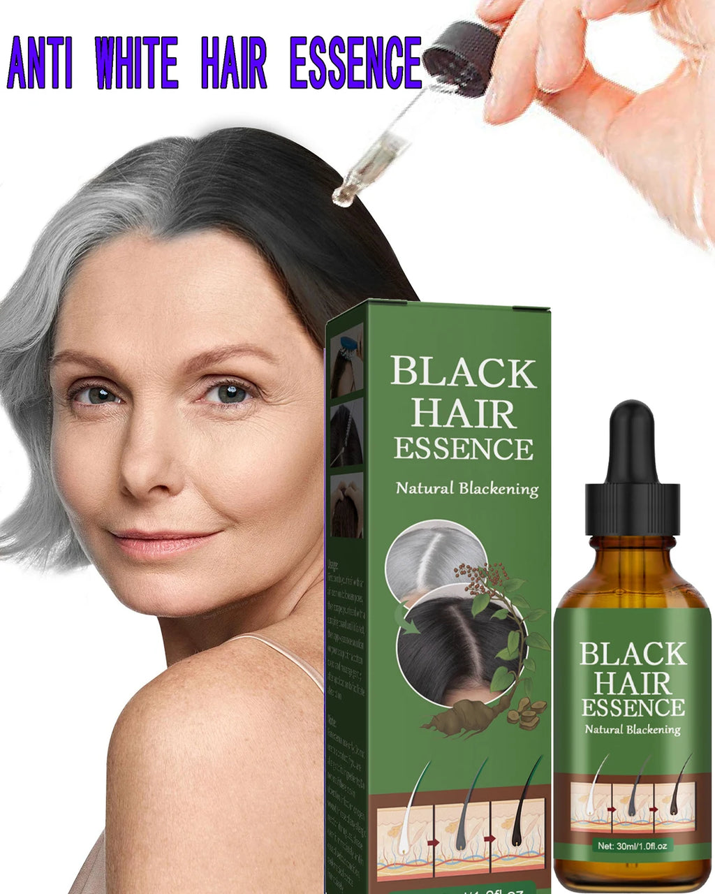 Anti Gray Hair Serum – Natural Scalp Nourishing Darkening Care Lip Care Tidesmit