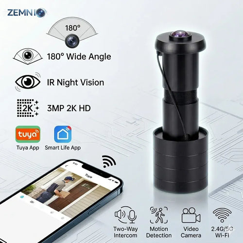 Black door peephole video camera with 180° lens and IR night vision