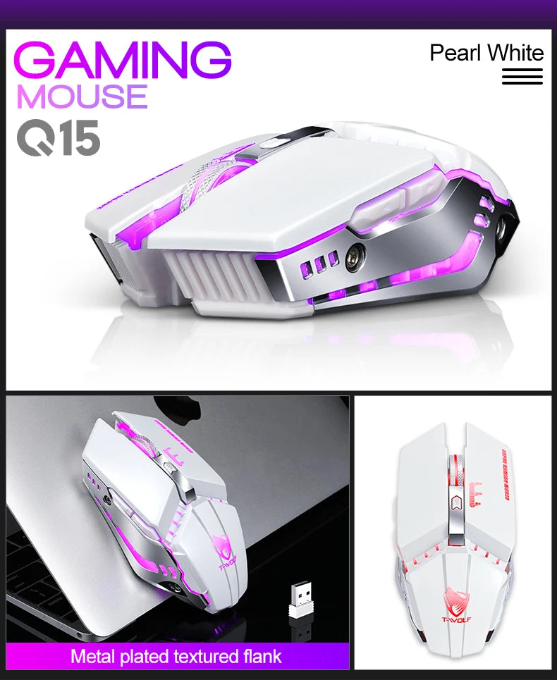 T-WOLF Thunderwolf Q15 Rechargeable Wireless Mouse RGB Glow Game Office Silent Laptop 2.4g Rechargeable Wireless Mouse