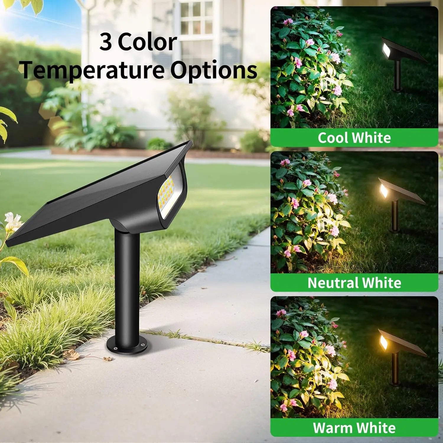 Intelamp Solar Spotlights 4000Mah 3 Color Modes Outdoor Solar Light Garden Lights for Landscape Pathway Yard Patio Garage Driveway Tree