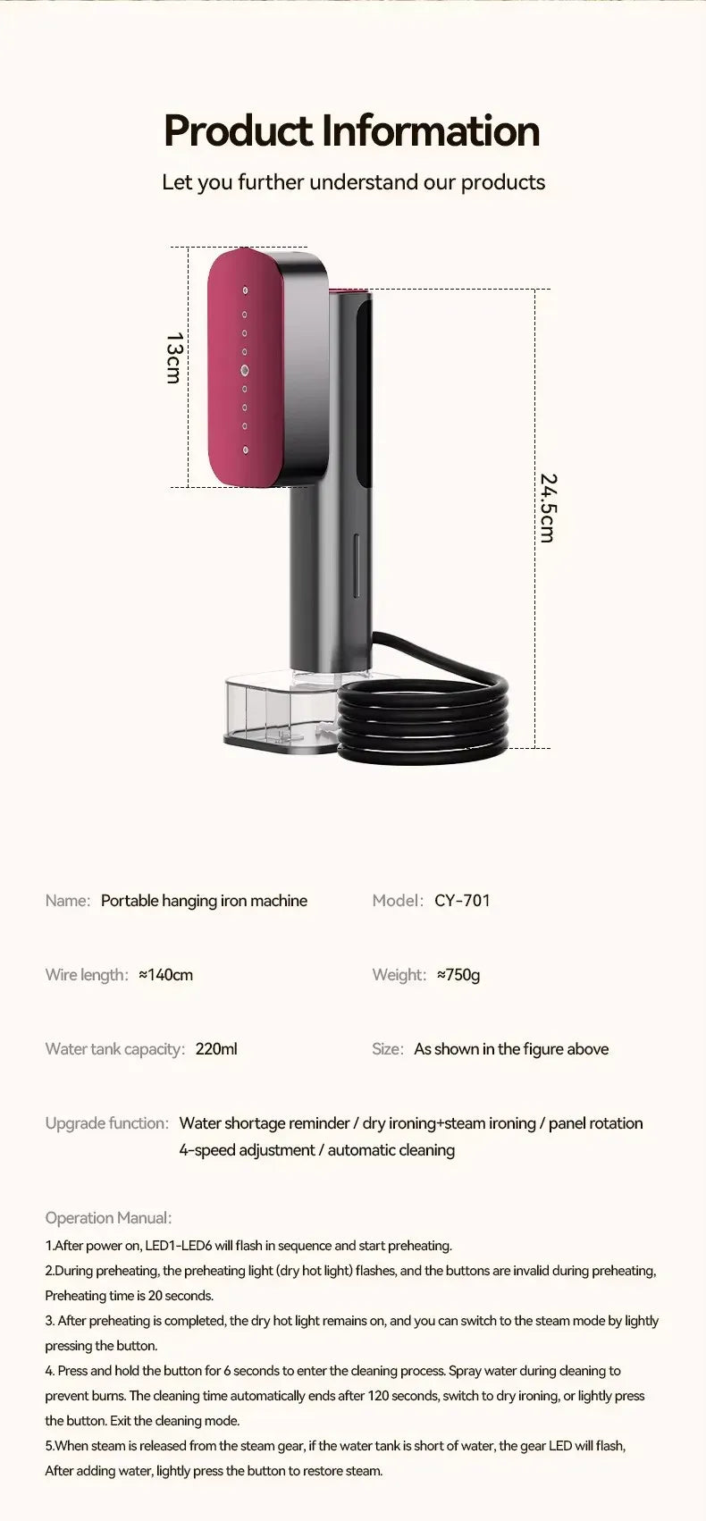 Tidesmit Handheld Clothes Steamer 220ml