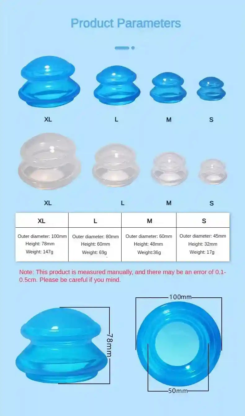 Silicone Cupping Therapy Set - 4 Piece Cellulite Massage Kit Massage Roller Tidesmit