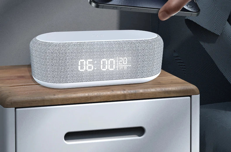 Portable Bluetooth Speaker with Wireless Charger and Alarm Clock - White Tidesmit