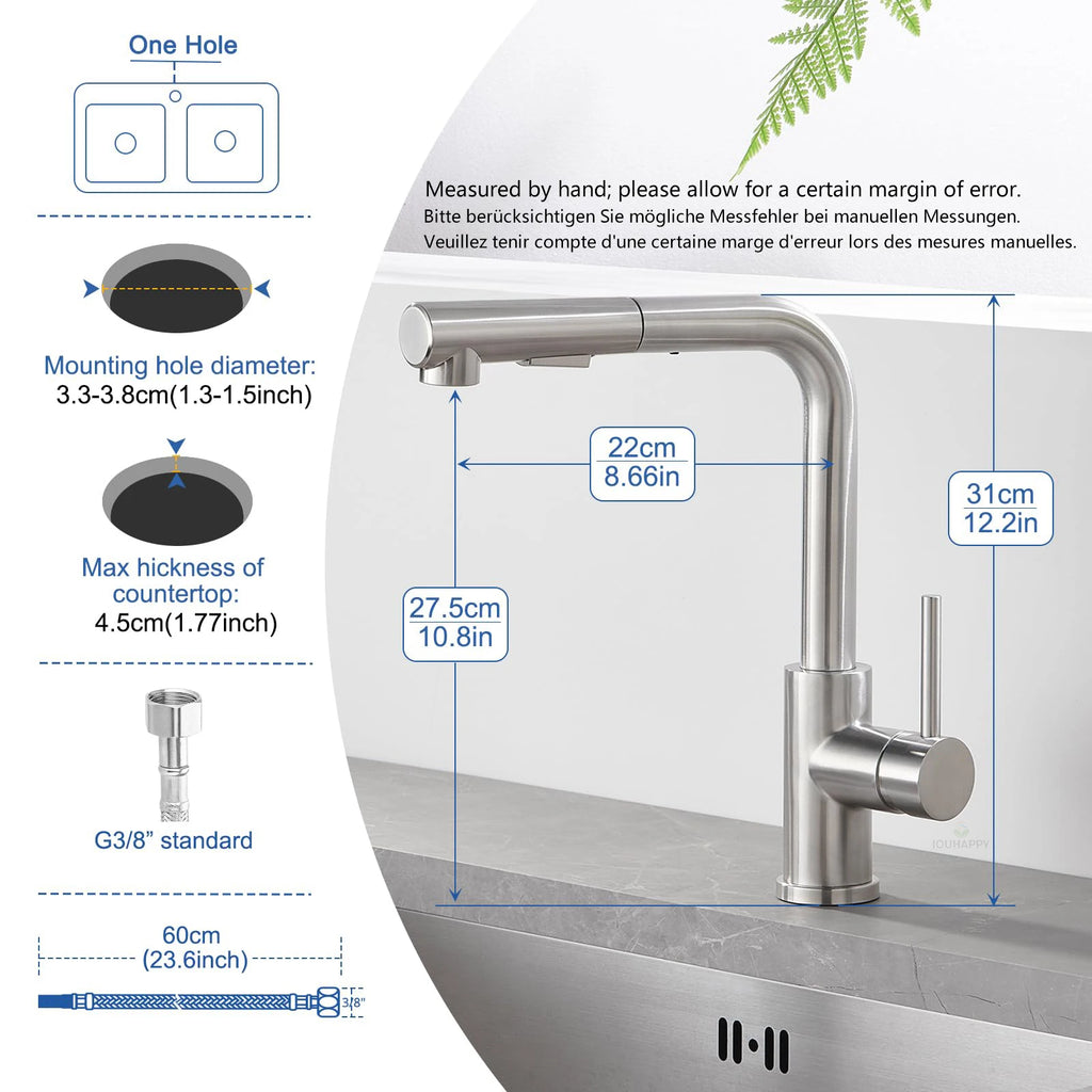 Pull Out Kitchen Sink Faucet Two Model Stream Sprayer Nozzle Stainless Steel Hot Cold Wate Mixer Tap Deck Single-hole Installation Kitchen Accessories