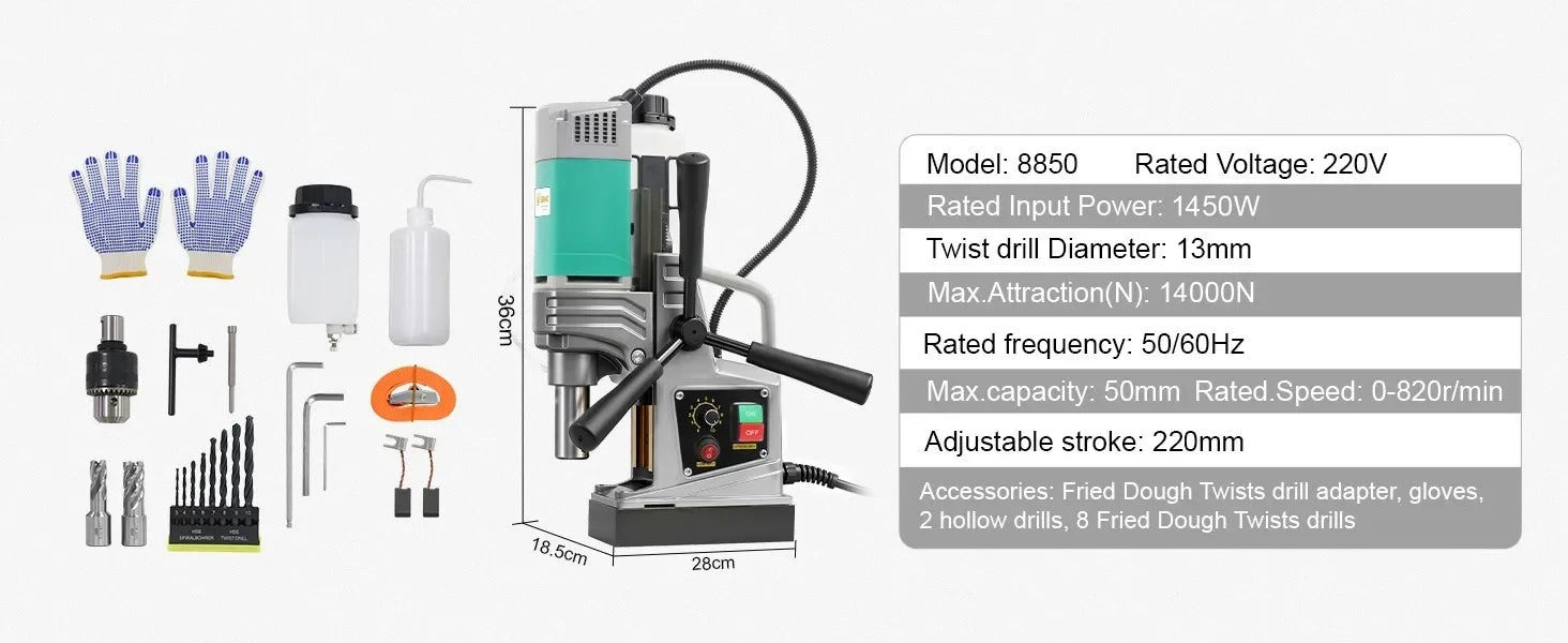 SIHAO Electric Magnetic Drill Machine 1450W/1550W 1.57/2" Max Drill Diameter 750 820 RPM Industrial Boring Tool
