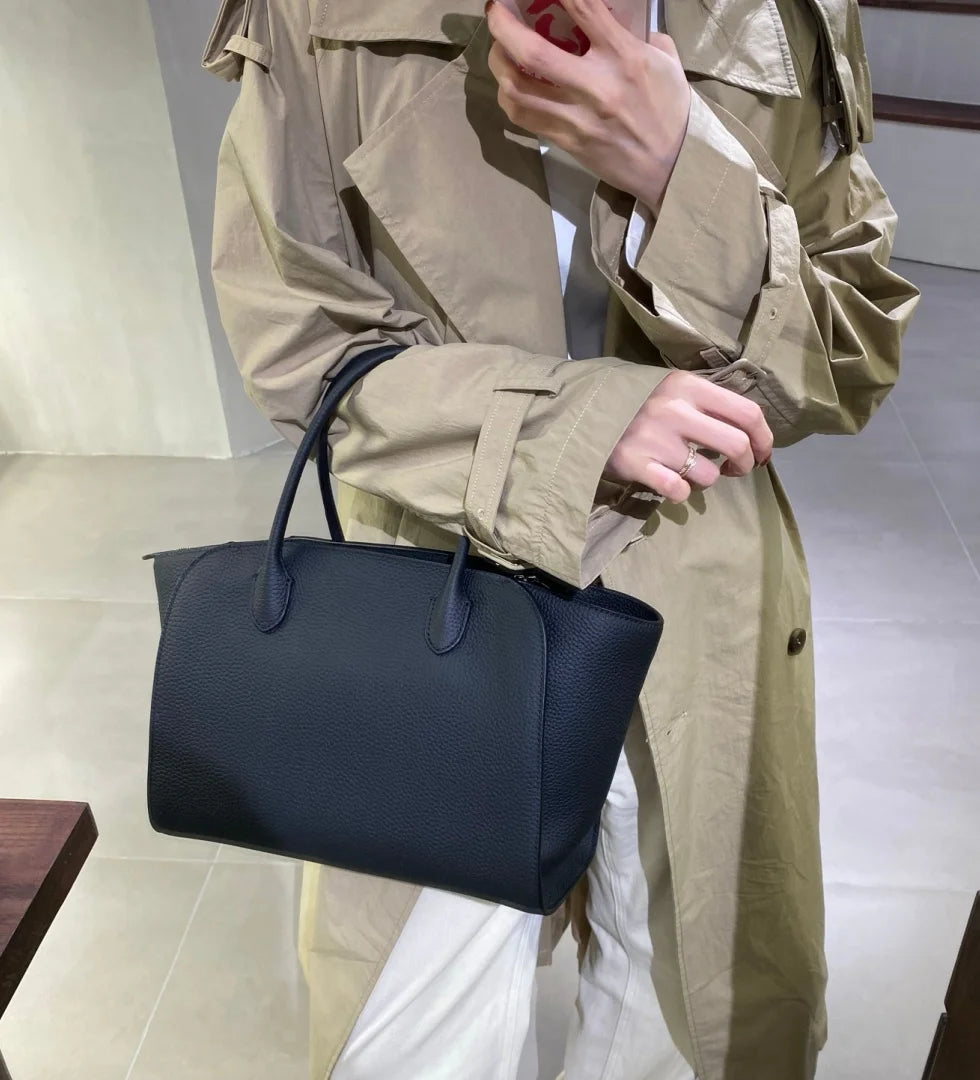 2026 high-quality genuine leather Marlo 12 inch 14 inch saddle leather tote bag, women's shoulder bag, high-end leather texture,