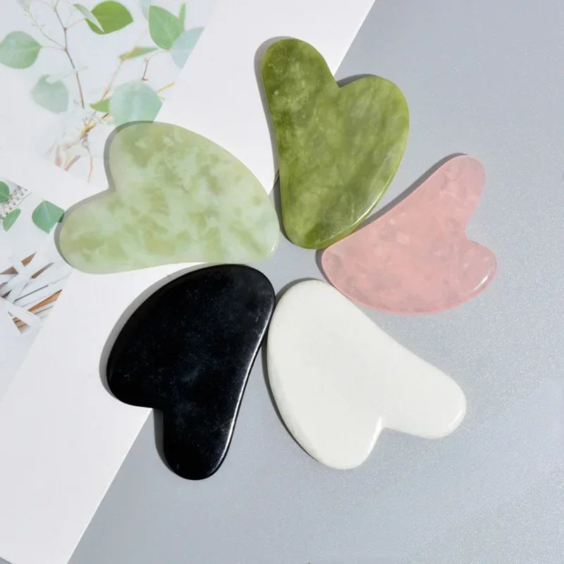 Jade Gua Sha Heart Massage Stone | Tidesmit Premium Facial Tool Back Massage Instrument 5 pcs set A Tidesmit