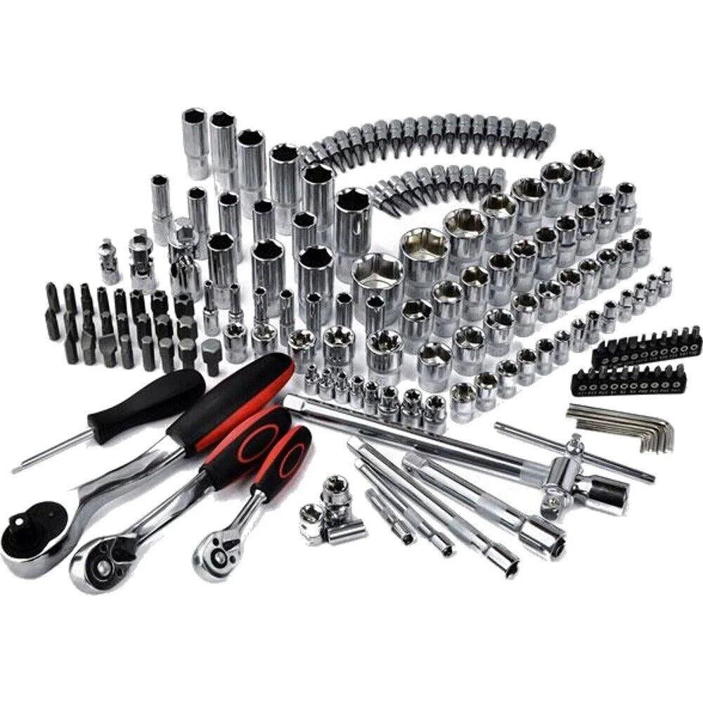 172Pcs Ratchet Socket Wrench Set, 1/4 3/8 1/2 Drive Combo Tool Kit, Chrome Vanadium Steel Auto Repair Hand Tools with Screwdriver Bits, TPR Ergonomic Handle, Sturdy Storage Case, for Car Motorcycle Bicycle Maintenance, Heavy