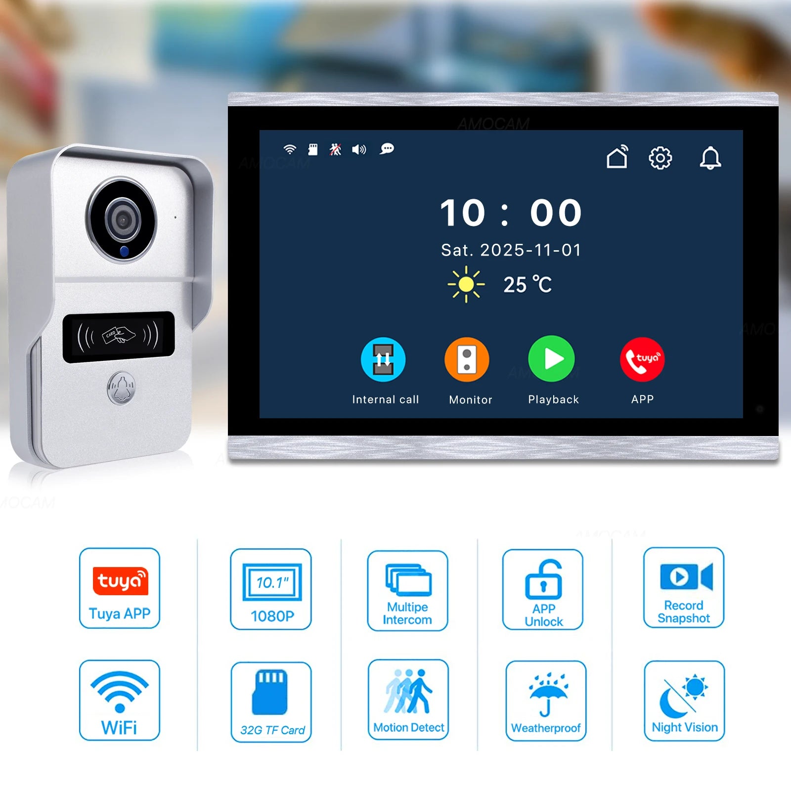 1080P 10.1 Inch Touch Screen Wifi Video Doorbell, Smart Home Video Intercom 32G Card Rceord Kit Works with Tuya ID Unlcok 4-Wire