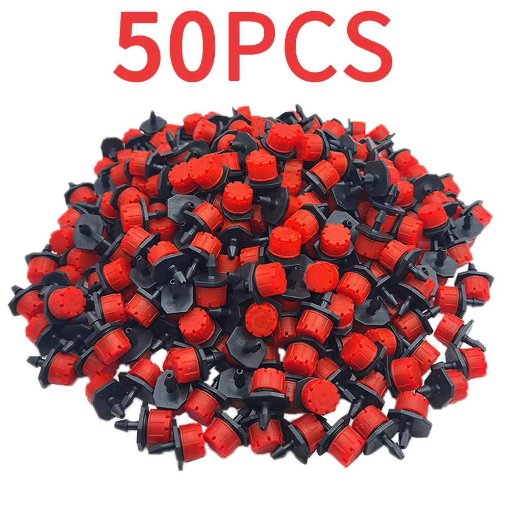 Red and black adjustable drip emitters pack of 50 for micro drip irrigation