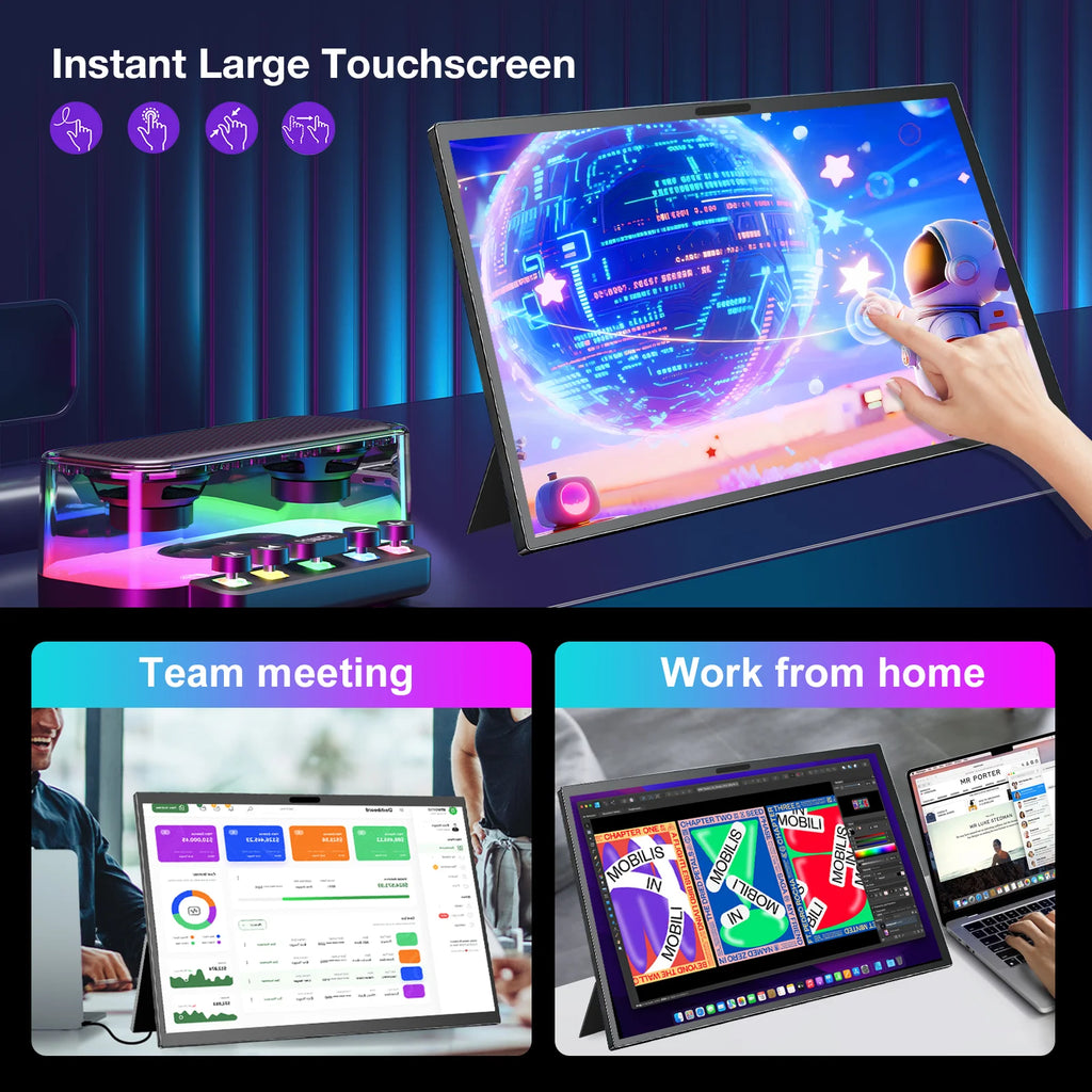 Touch Portable Monitor 17.4 Inch 2.5K 2560x1600 Second Screen USB-C HDMI Travel Monitor for Laptop Mac PC Xbox PS4/5 with Stand