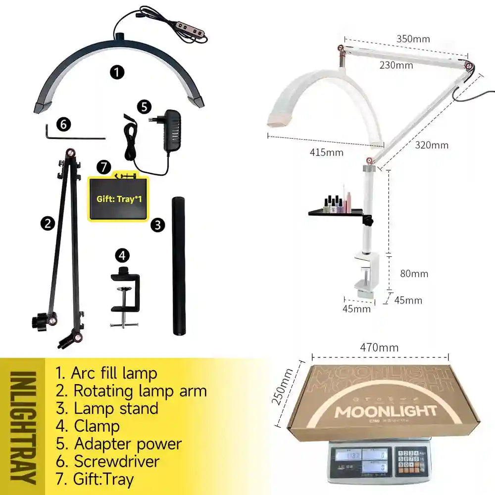 Half-Moon LED Beauty Light - Adjustable Table Lamp for Lash Artists Tidesmit