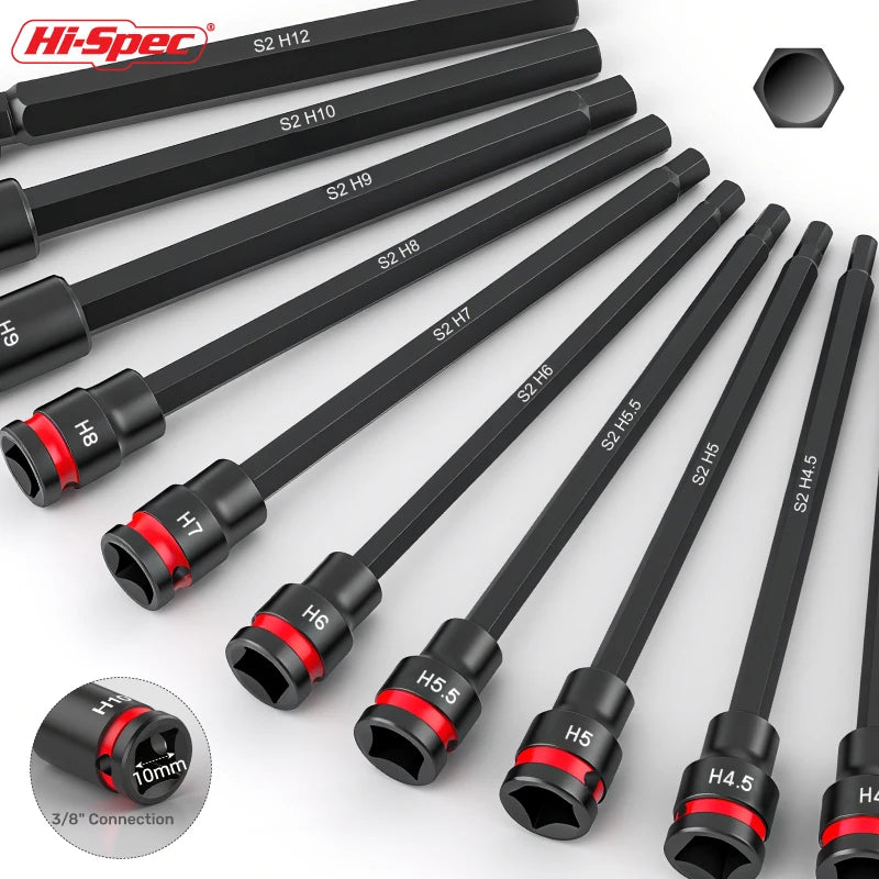 Hi-Spec 3/8 Impact Socket Set Wrench Socket Hex Socket Set S2 Bits & CR-V Sockets Hand Tools Torx Bit Long Socket Colorful Ring