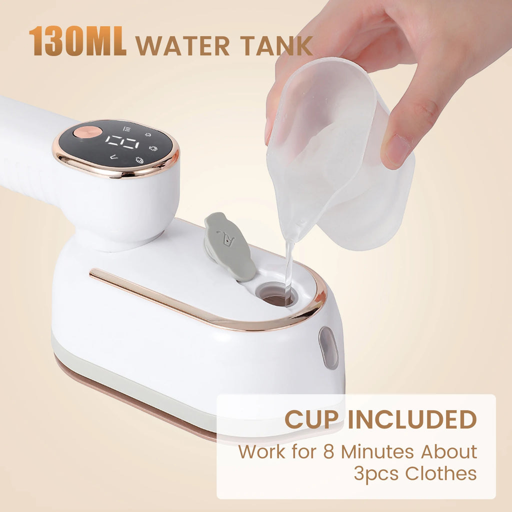 Tidesmit foldable handheld garment steamer showing 3 gear temperature controls and compact travel-ready design