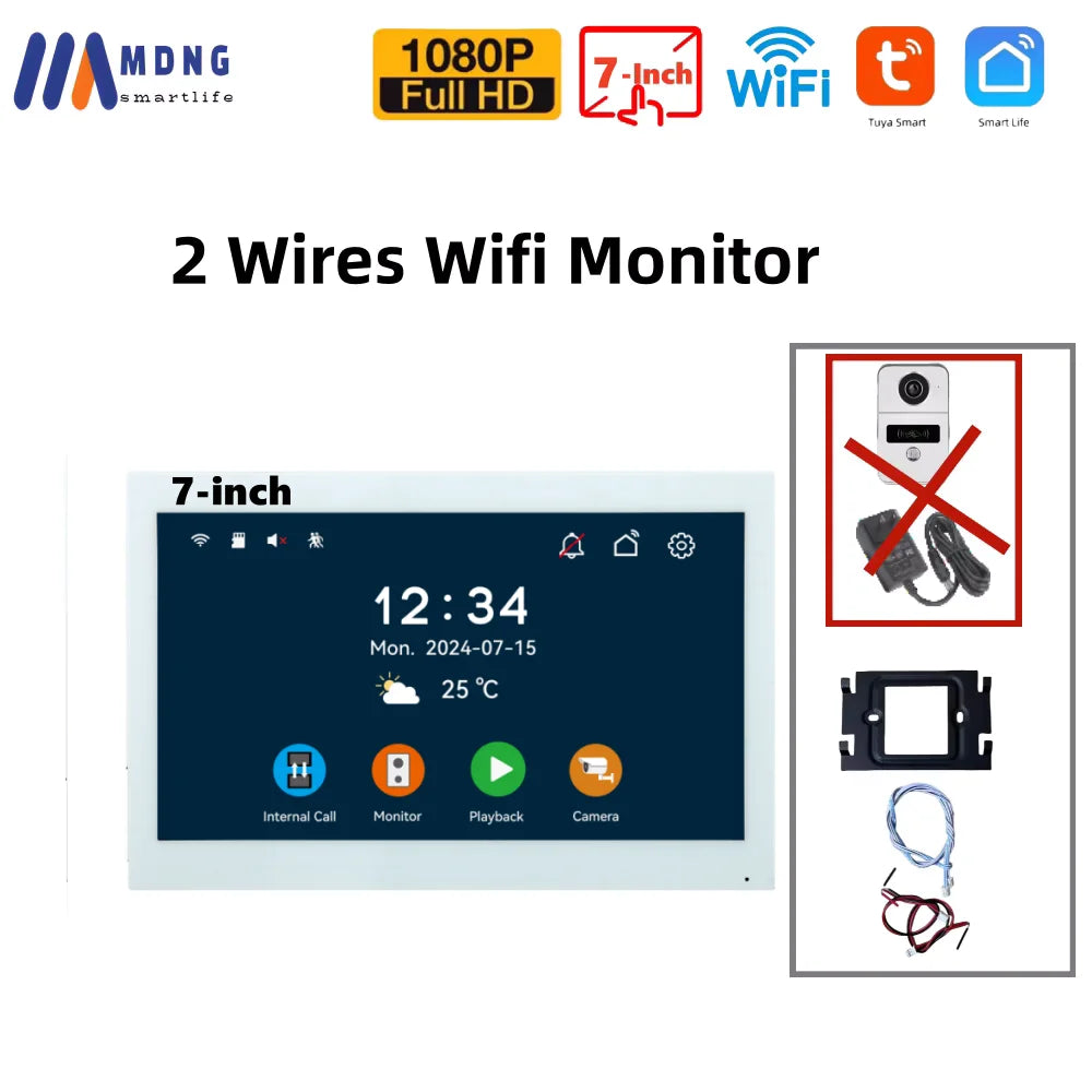 1080P Tuya Smart WIFI Doorbell Camera Apartment Video Intercom 2 Wires 7/10 Inch Wireless WIFI IPS Touch Monitor 5-in-1 Unlock