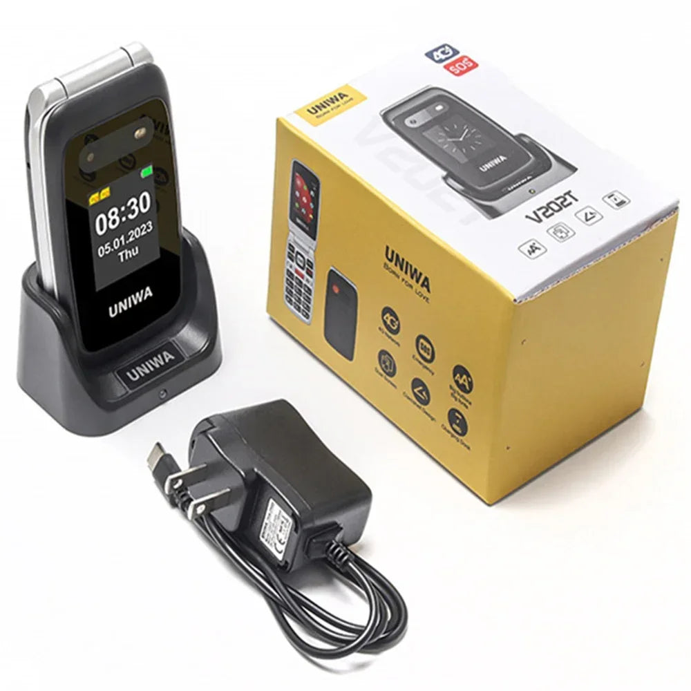 UNIWA V202T 4G Flip Phone Large Button for Elderly Mobile Phone 2.4Inch Screen 1450mAh With Emergency Call Button Global Version