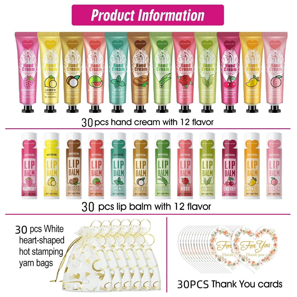 Lip Care & Hand Cream Wedding Gift Set - 30 Pack Moisturizing Treatment Lip Care Tidesmit