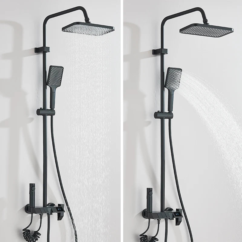 Rozin Black Digital Display Shower Faucet Set Piano Style Rainlfall Bathroom System Grey Digital Mixer Tap Bidet Shower
