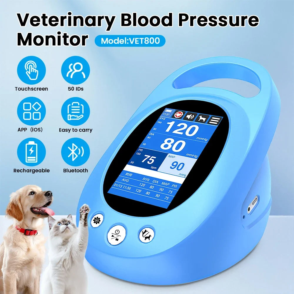 Portable Pet Blood Pressure Monitor with 4.3 Inch IPS Display and Touch Screen for Veterinary Use NIBP Tension Meter
