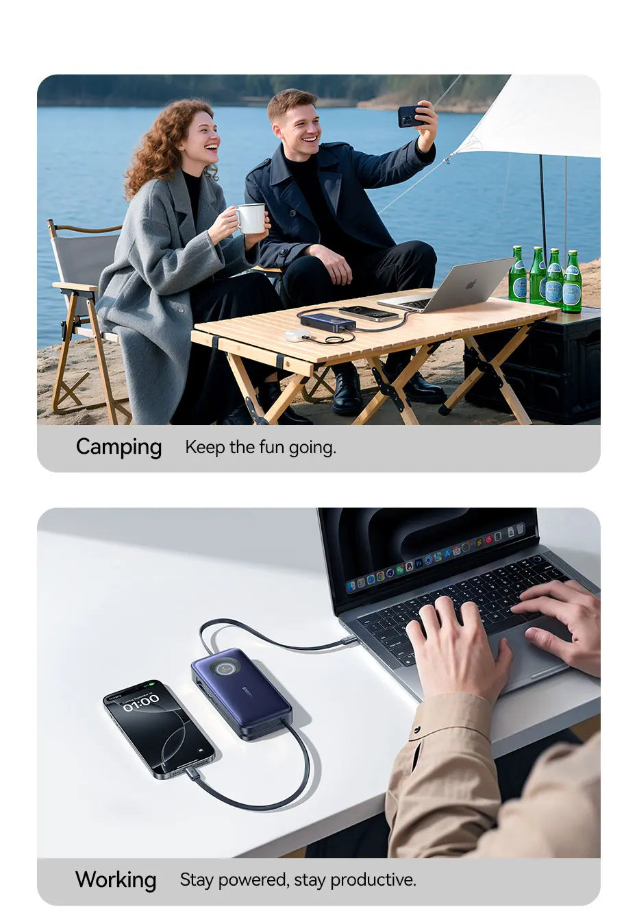 20000mAh 100W PD Power Bank with Retractable USB-C Cable Tidesmit
