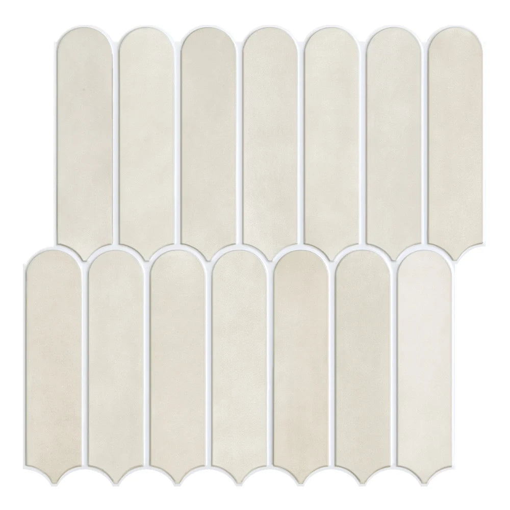 Matte fish-scale tile sticker set in Toledo Cream, 3D scalloped rectangles