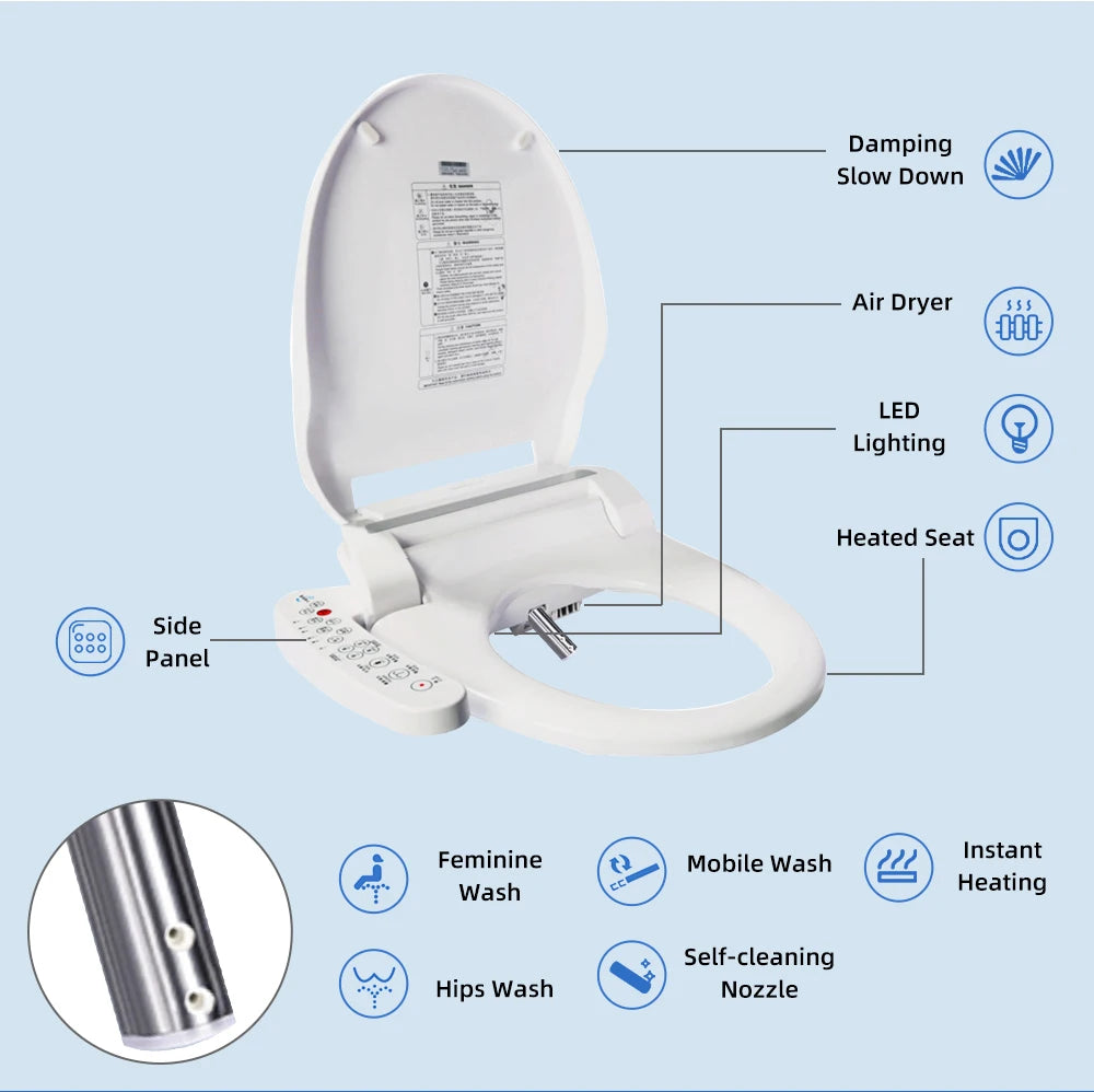 Smart Toilet Seat Cover - Water&Energy Saving, Instant Heating, Self-Cleaning, LED Night Light-Efficient Hygienic Bathroom Lid