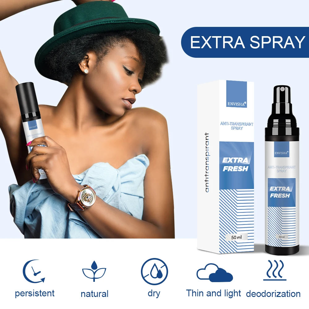 Tidesmit ENVISHA antiperspirant spray for underarm odor removal, lasting fragrance, and dry skin care.