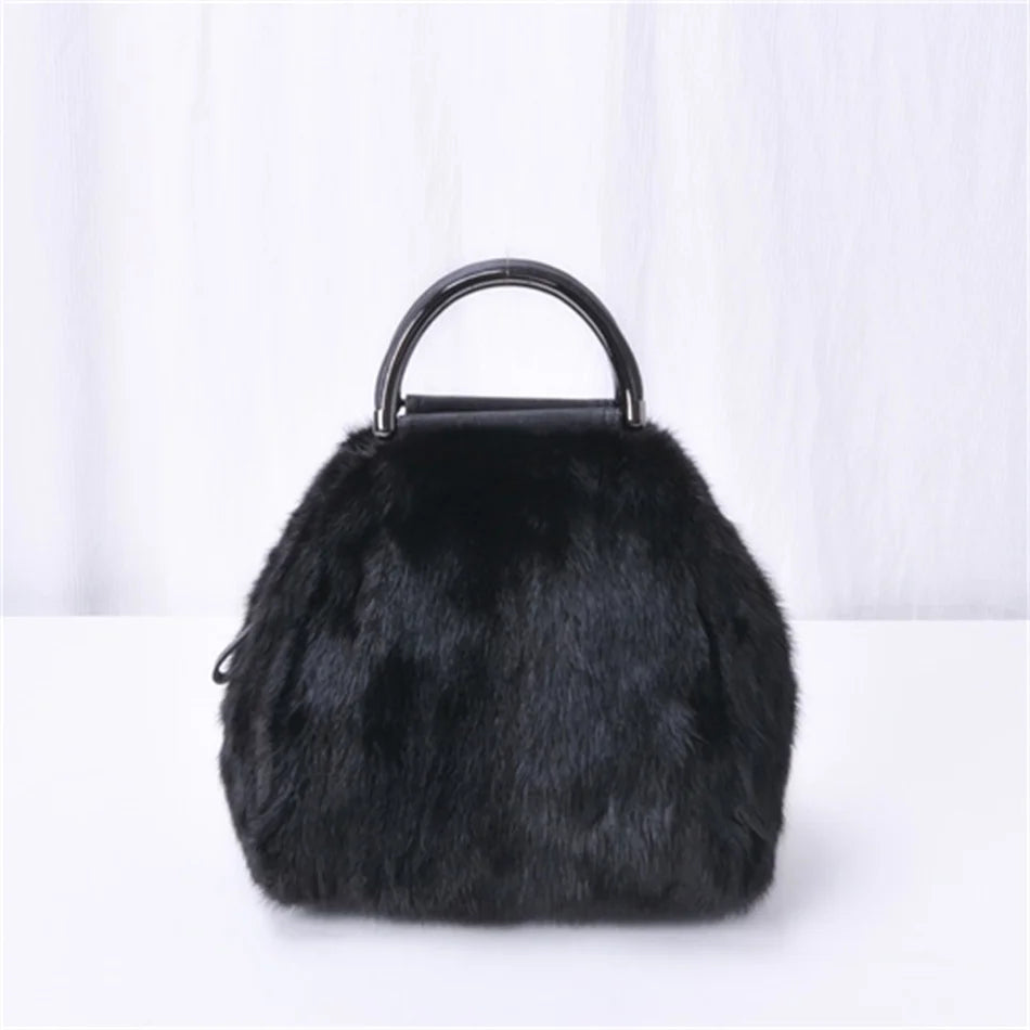 Women's Mink Fur Handbag 2026 New Fashion Designer Fluffy Fur Wrist Bag Large Capacity Soft Shopping Bag Girl Cute Handbag