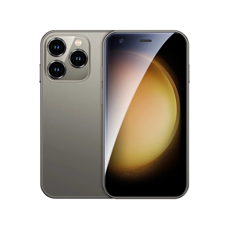 Smartphone with dual rear cameras, gray back and front display