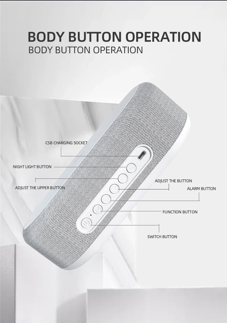 Portable Bluetooth Speaker with Wireless Charger and Alarm Clock - White Tidesmit