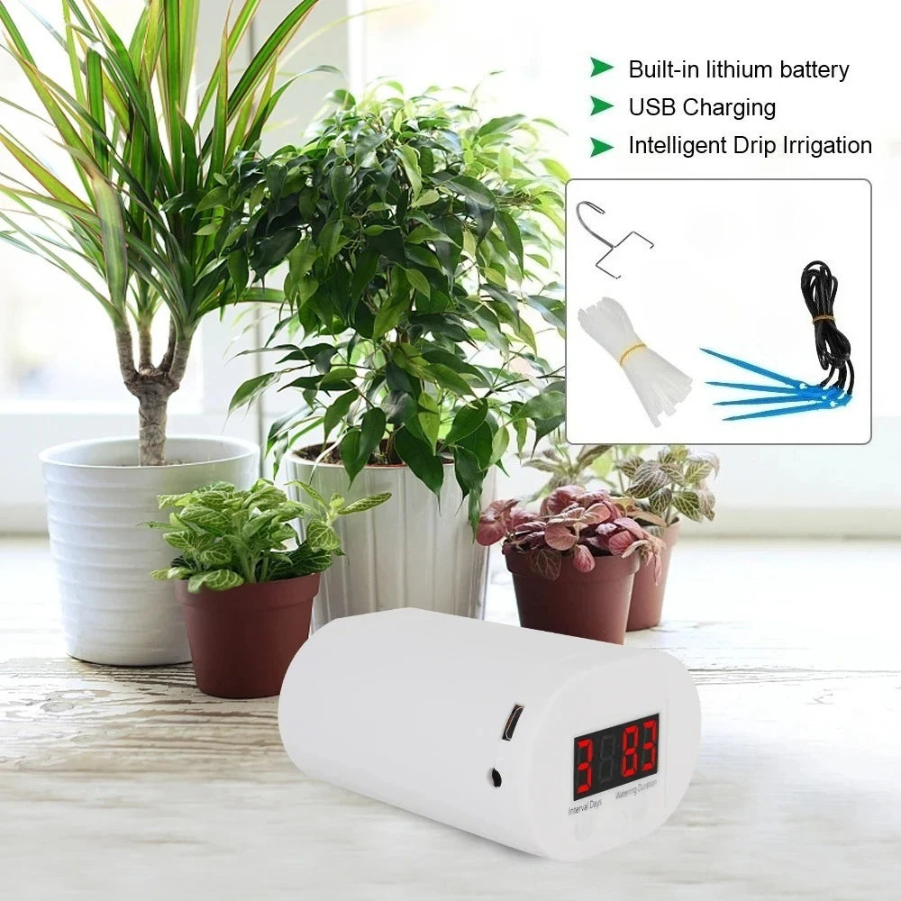 White automatic drip irrigation controller with LED display and USB charging port