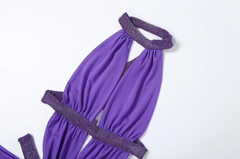 Sexy Women's Maxi Dress Halter Hollow Out Backless Sleeveless Ruched Evening Long Dresses Party Chic Robe Green Purple Summer