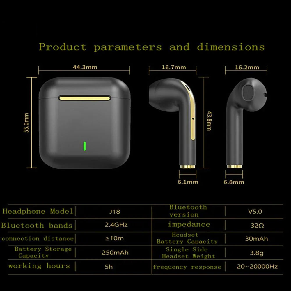 J18 TWS Wireless Earbuds, 5.3 Bluetooth Headphones Long Playtime, Noise Cancelling Voice Call, for Gaming, Business & Sports Tidesmit