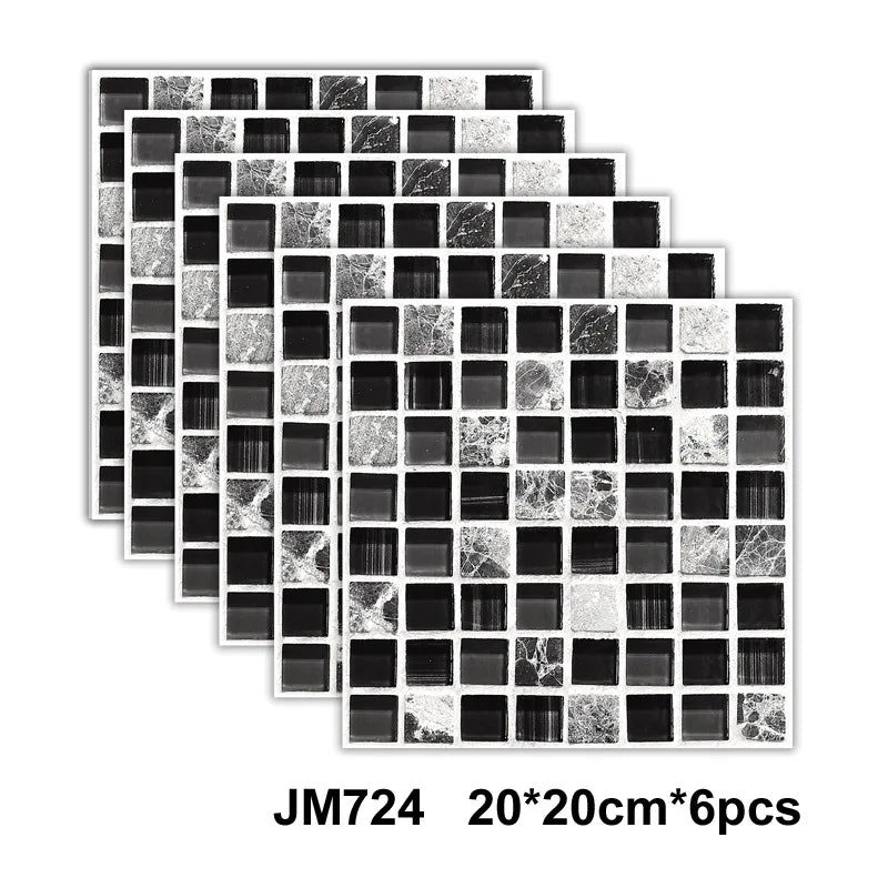Self-adhesive marble wall tile stickers, black and white mosaic with marble speckle