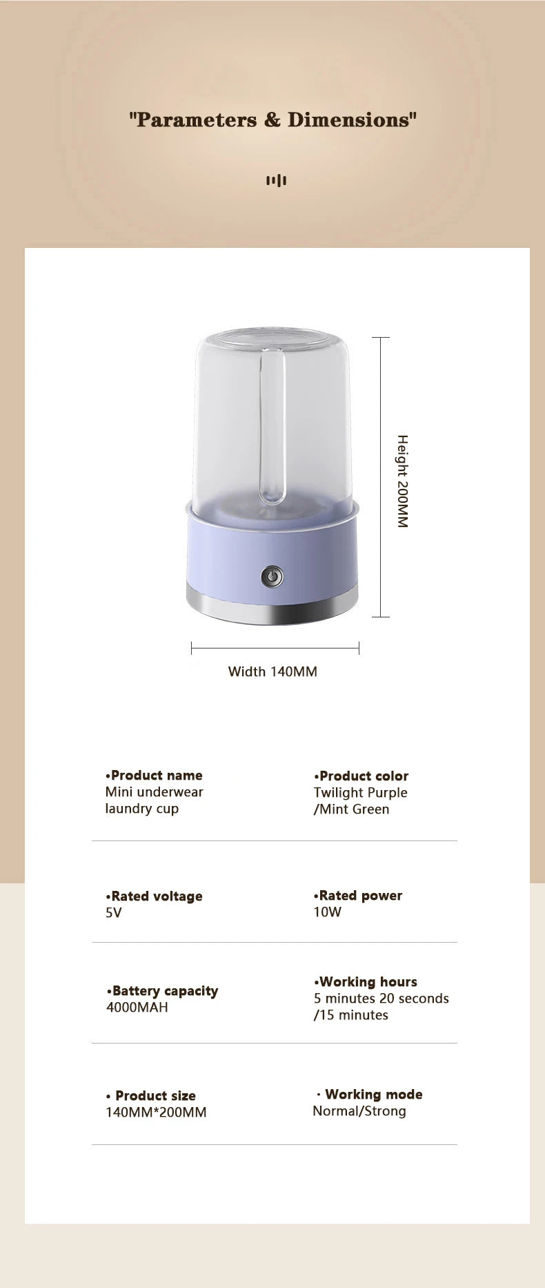 Tidesmit portable wireless mini washing bucket showing 2-speed time control settings for laundry while traveling