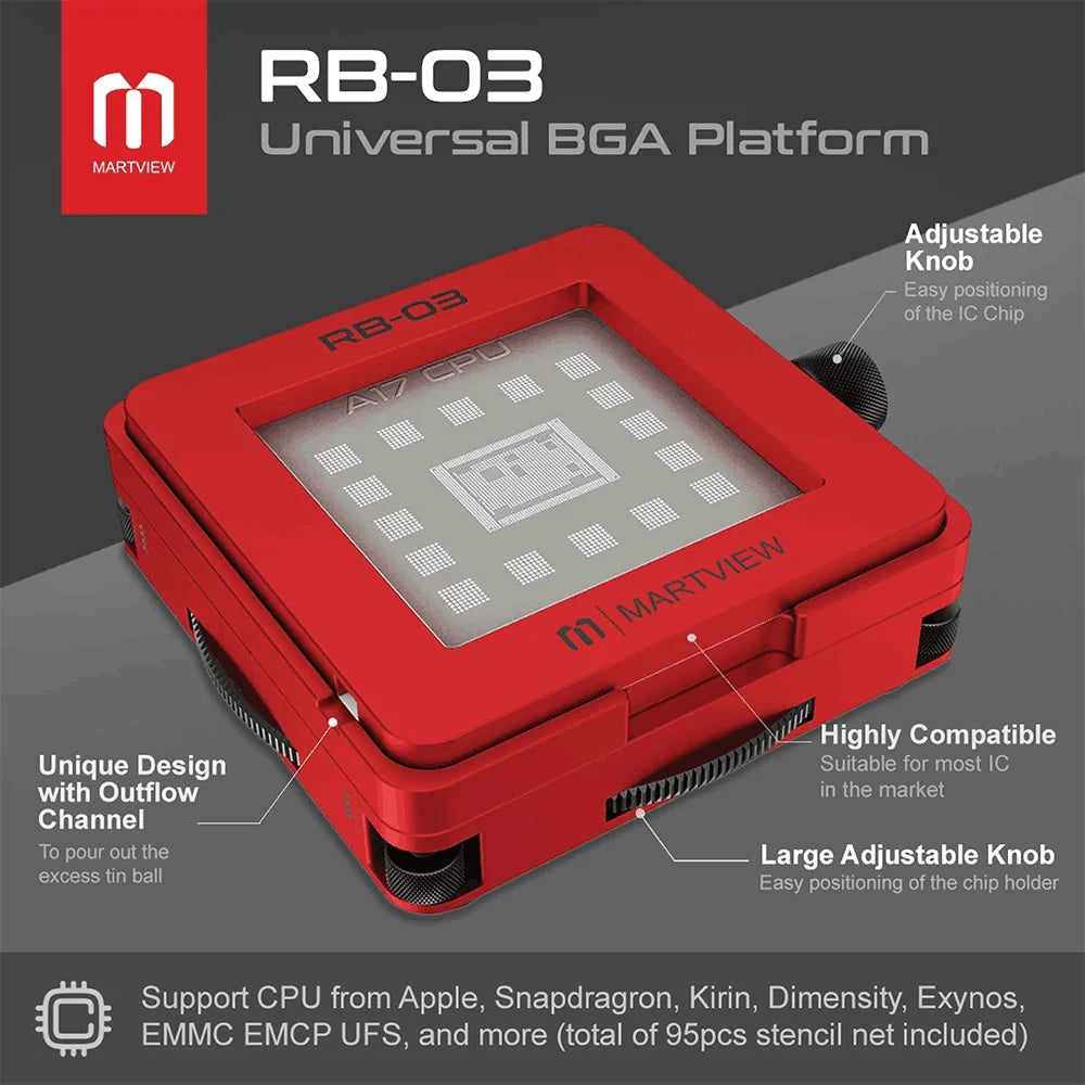 Martview RB03 RB-03 Fullset Multi-functions Automatic Positioning Universal BGA Reballing Station Holder Template - 97pcs Nets